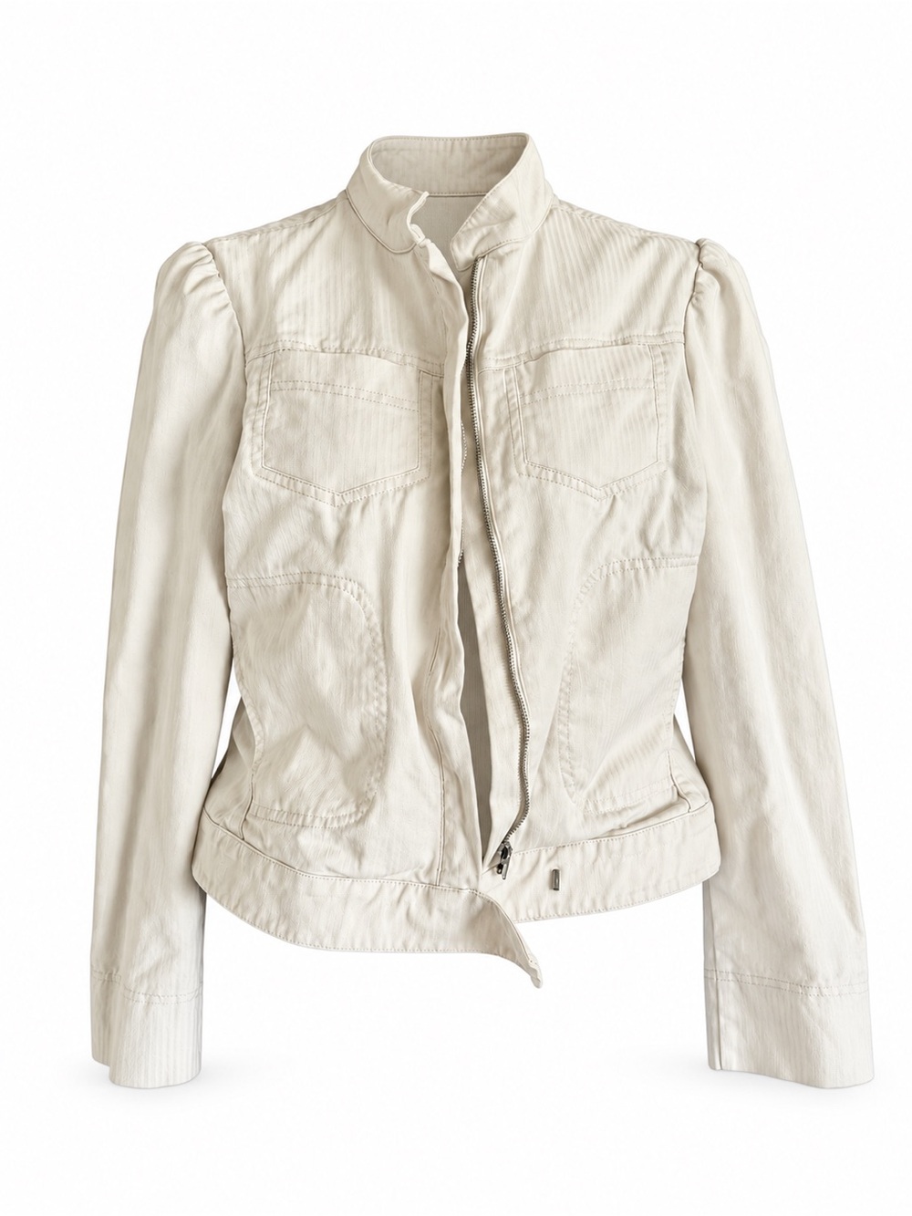 Bebe Vintage Y2K Ivory Fitted Utility Jacket Size Medium Made in USA